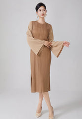 Luxury Flared Sleeve Pleats Dress