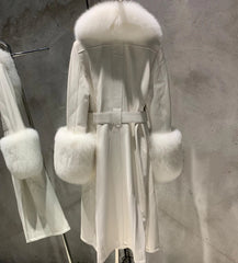 Sheepskin Leather & Fox Fur Trench Coat