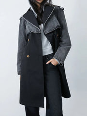 Women's Casual Elegant Denim & Black Trench Coat