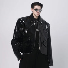 Men's Vegan Leather Crop Streetwear Jacket