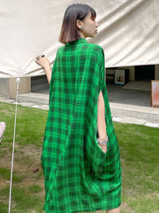 Mindy Oversized Green Plaid Blouse Dress