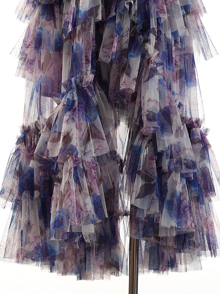 Classy Chic Irregular Length Floral Ruffles Skirt