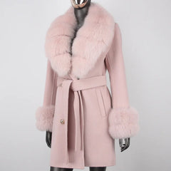 Cashmere Wool Coat with Fox Fur