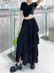 HEYFANCYSTYLE Luxe Black Irregular Cake Skirt