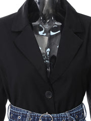 Women's Black Blazer with Denim Waistband