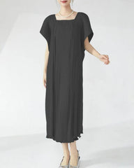 Luxury Pleats Square-Neck Dress