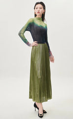 Luxury Metallic Plissé Midi Skirt