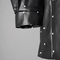 Vegan Leather Polka Dot Puff Shoulder Coat