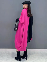 Irregular Elegance Oversized Turtleneck Batwing Knit Dress