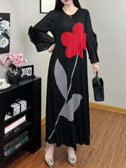 Luxe Flower Print Plisse Dress