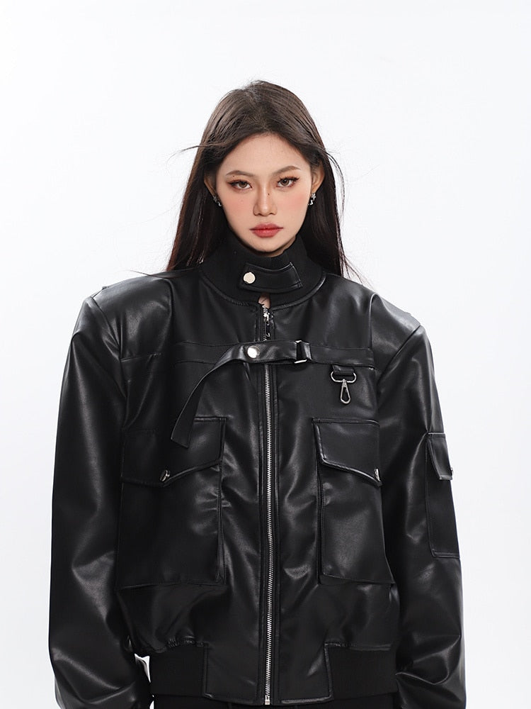 Vintage Oversized Chic PU Leather Jacket – HEYFANCYSTYLE