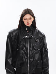 Vintage Oversized Chic PU Leather Jacket