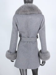 Women's Cashmere Wool Coat with Fox Fur Collar