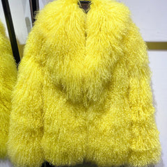 Designer Oversized Shearling Mongolian Fur Coat