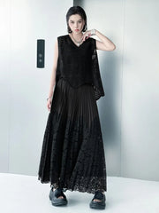 Two-Tone Pleated Lace Skirt