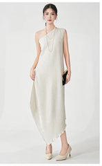 Asymmetric Pleated Midi Dress