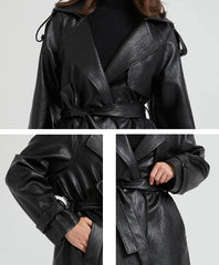 Women's Ultra Long Faux Leather Trench Coat