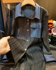 Luxury Denim Pleated Set