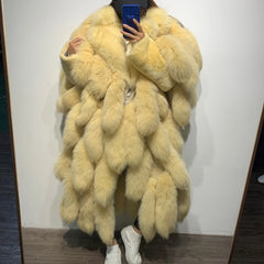 Genuine Fox Fur Tail Long Coat