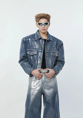 Men's 2 Piece Foil Denim Trucker Jacket & Jeans Set