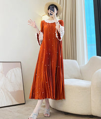 Plisse Ruffled Neckline Dress