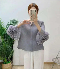 Luxury Pleated Ruffle Cuff Blouse