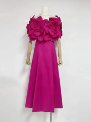 Luxury Off-Shoulder 3D Bloom Dress