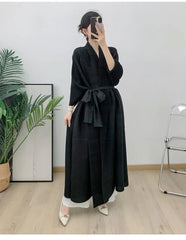 Couture Plissé Pleated Belted Robe Coat