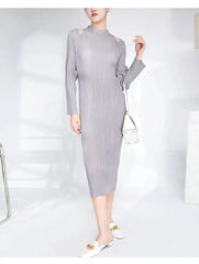 Plisse Cutout Shoulder Dress