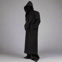 Wool Blend Trench Coat - Extra Long with Hoodie