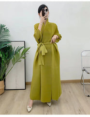 Couture Plissé Pleated Belted Robe Coat