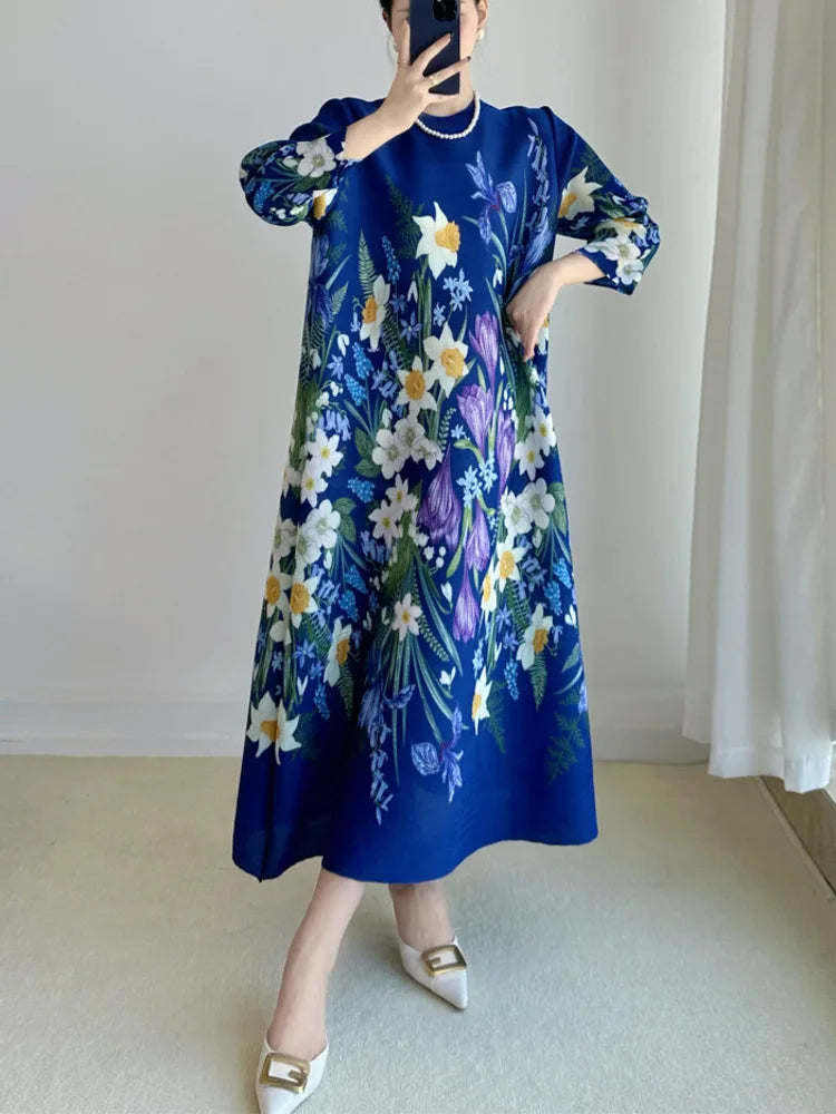 Luxury Floral Midi Dress - Truly Pleated 3/4 Sleeves