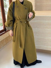 Elegant Belted Longline Wool-Blend Coat
