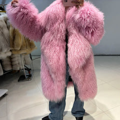 Luxurious Pink Mongolian Curly Shearling Coat