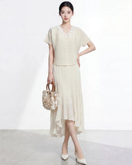 Asymmetric Ruffled Plisse Skirt