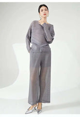 Pleated Relaxed Boat Neck Top