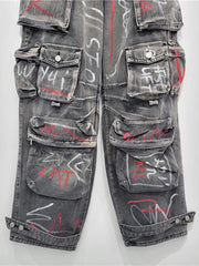 Women's Graffiti High-Waisted Cargo Baggy Jeans