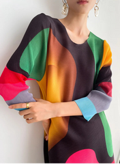 Geometric Plissé Colorblock Dress