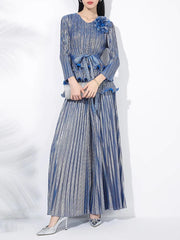 Women's Pleated Wide-Leg Pants & Top Set