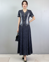 Luxury Denim Plissé Skirt Set