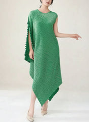 Plissé Metallic Cape Dress