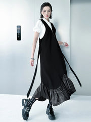 Contemporary Black Midi Dress with Zip-Up Ruffle