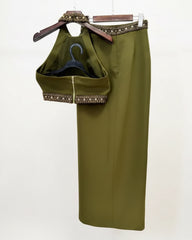 2-Piece Embellished Halter Top & Skirt