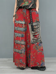 Luxe Boho Denim Patchwork Top & Wide-Leg Pants