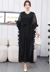 Sculptural Plissé Cape Kaftan