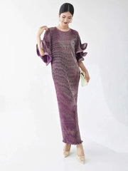 Luxury Pleats Ruffle Sleeves Maxi Dress