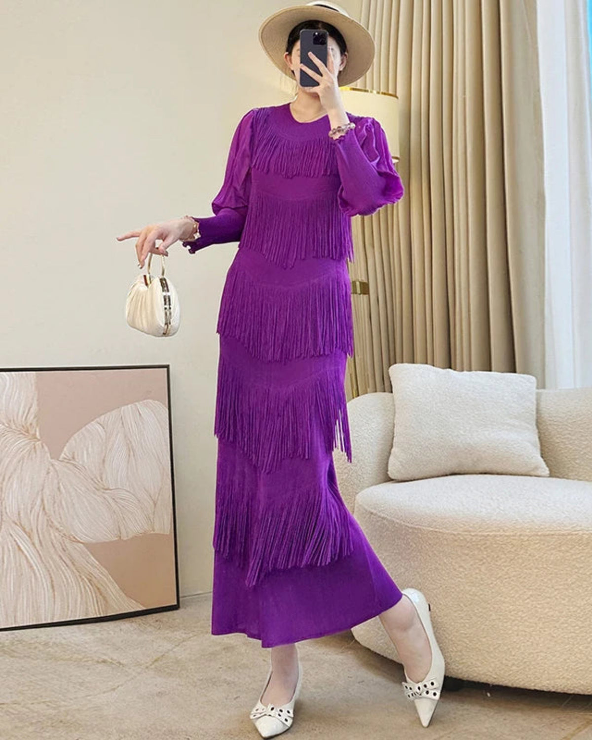 Luxury Tassels Plissé Dress