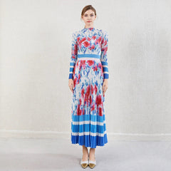 Luxury Floral Stretchy Pleated Skirt Set