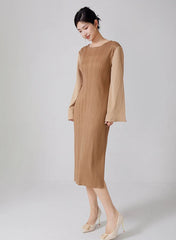 Luxury Flared Sleeve Pleats Dress