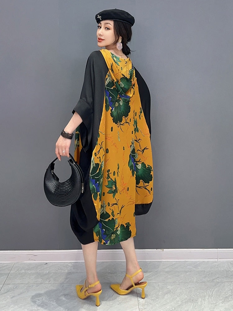 Couture Chic Floral Print Hoodie Dress